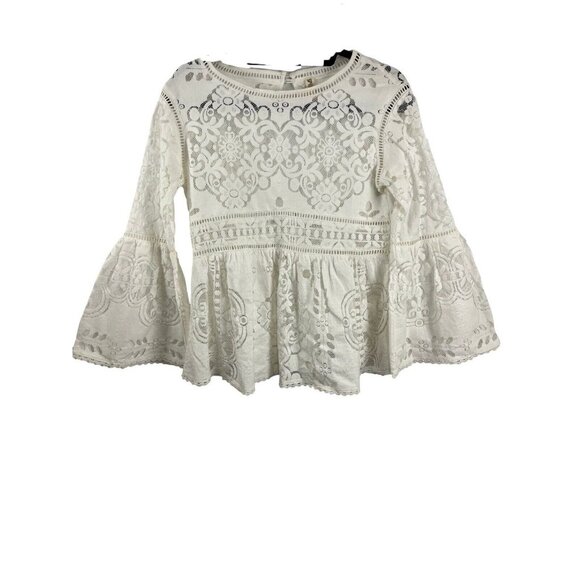 Spell (And the Gypsy) White Lace Empire Waist Boho Top w/ Bell Sleeves - Picture 1 of 14